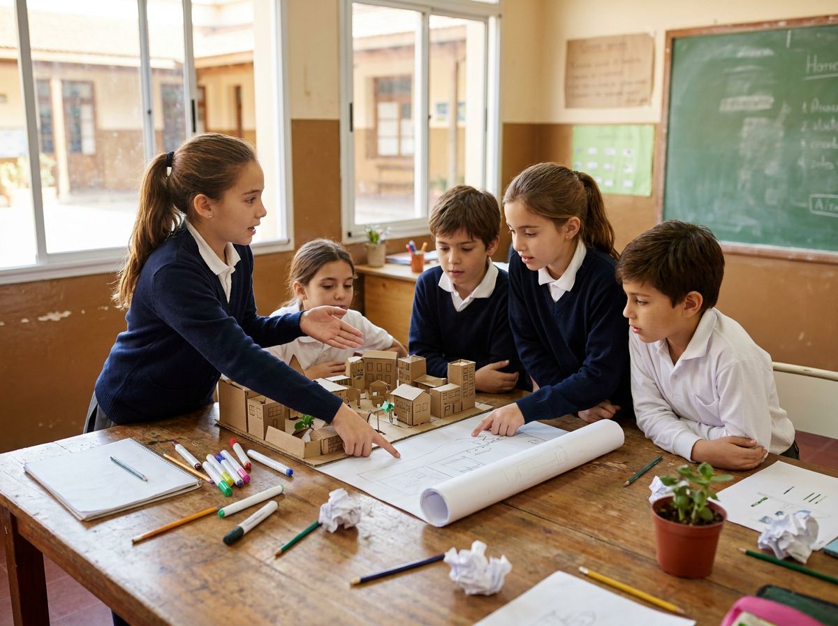 Alumnos de primaria trabajando en grupo sobre un proyecto