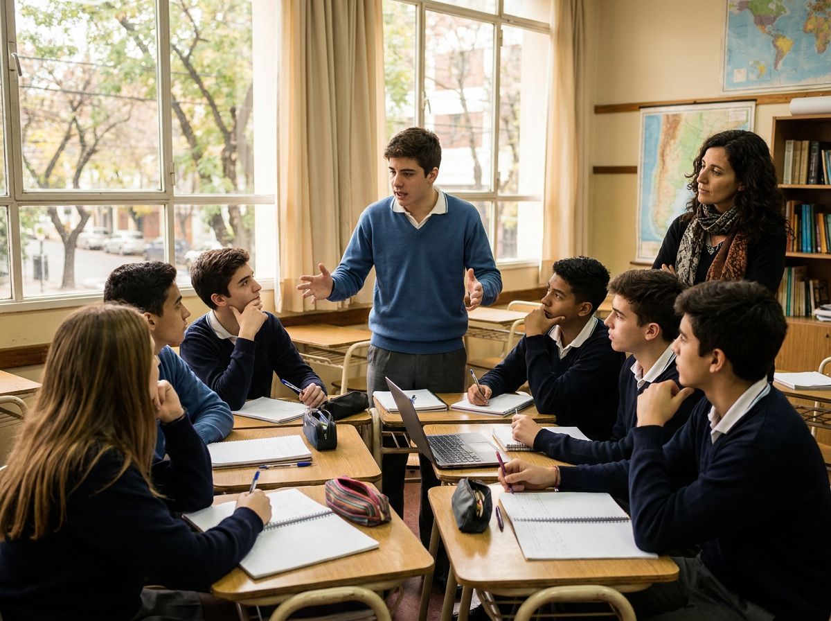 Estudiantes de secundaria en un debate en clase